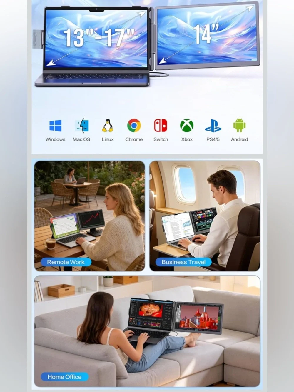Laptop screen extender 14” FHD 1080 portable monitor for laptop with 100% sRGB